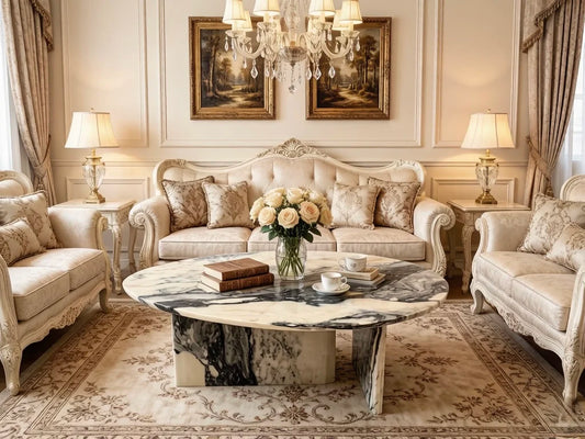 Luxury Water-Drop Pink Marble Coffee Table Modern Minimalist Italian Style