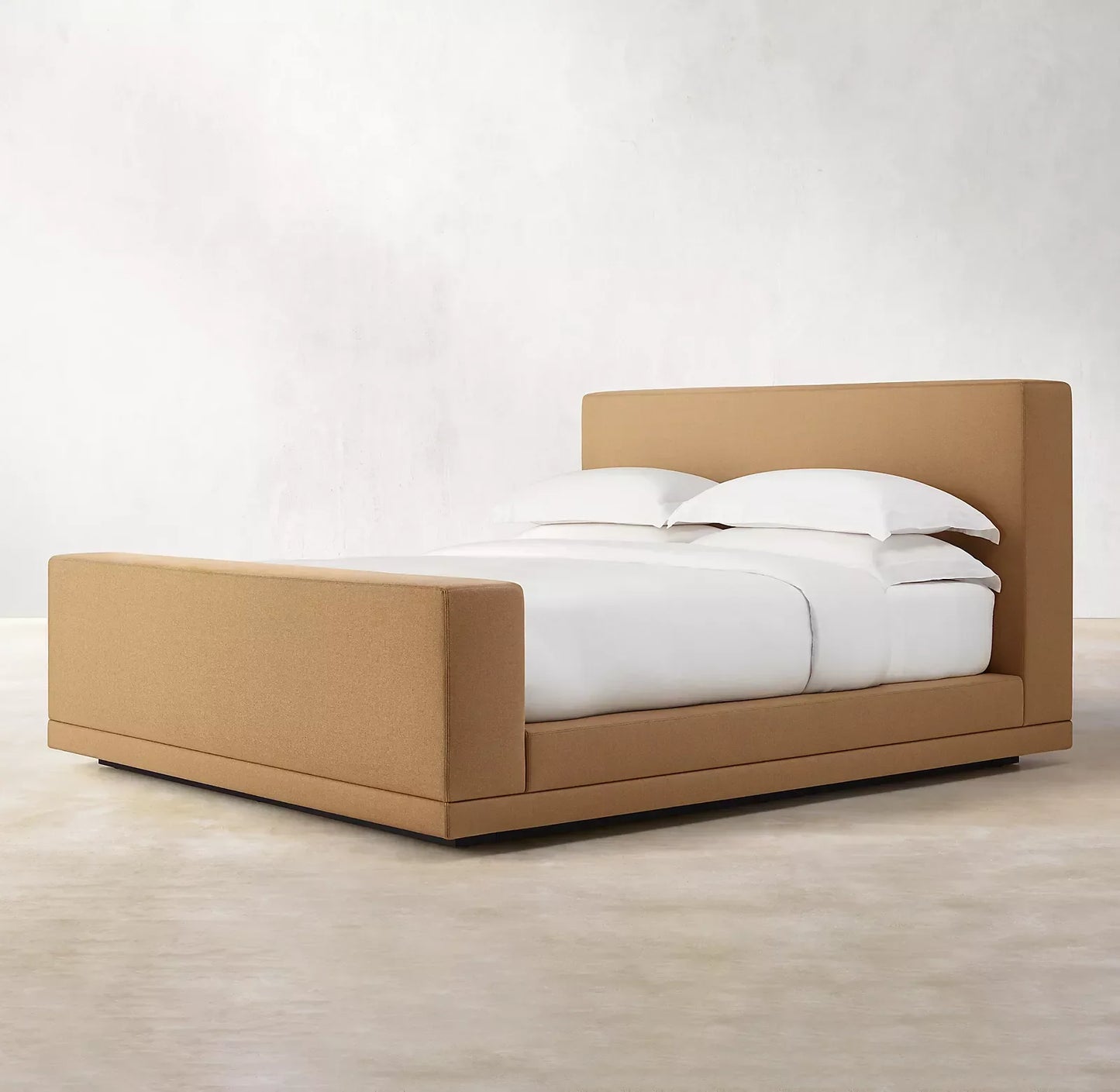 Contemporary Fabric Platform Bed – Plush Slipcovered Headboard Statement Piece