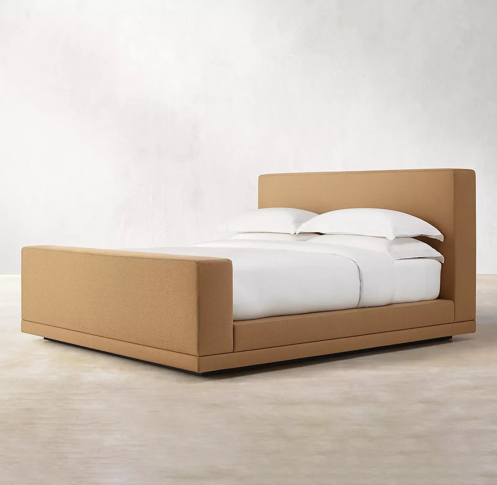 Contemporary Fabric Platform Bed – Plush Slipcovered Headboard Statement Piece