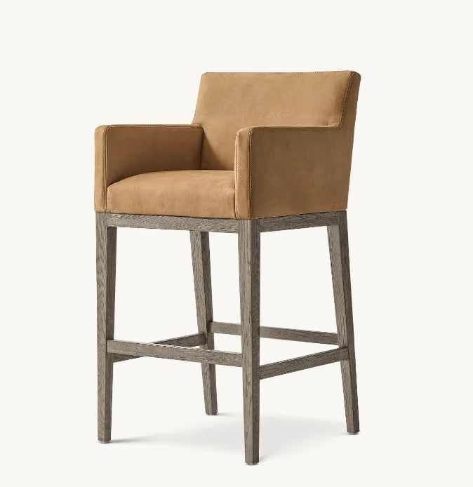 Morgen Track Arm Bar Stool – Contemporary Leather Oak Designer Furniture