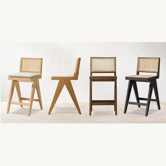 Chandigarh Stool with Cane Seat – Oak Scandinavian Statement Piece | 1600974604138