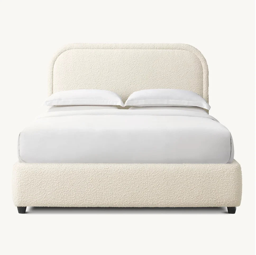 Upholstered Panel Bed – Tufted Headboard, White Berkshire Leather, Modern