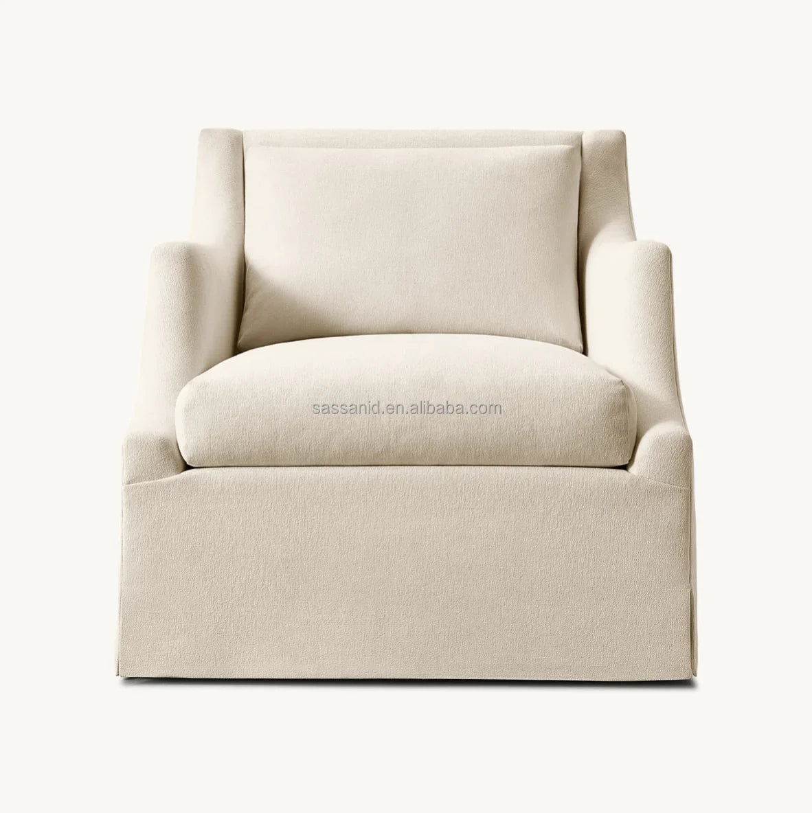 Evelyn Slope Skirted Swivel Chair – Modern Linen Weave Contemporary Accent Seat