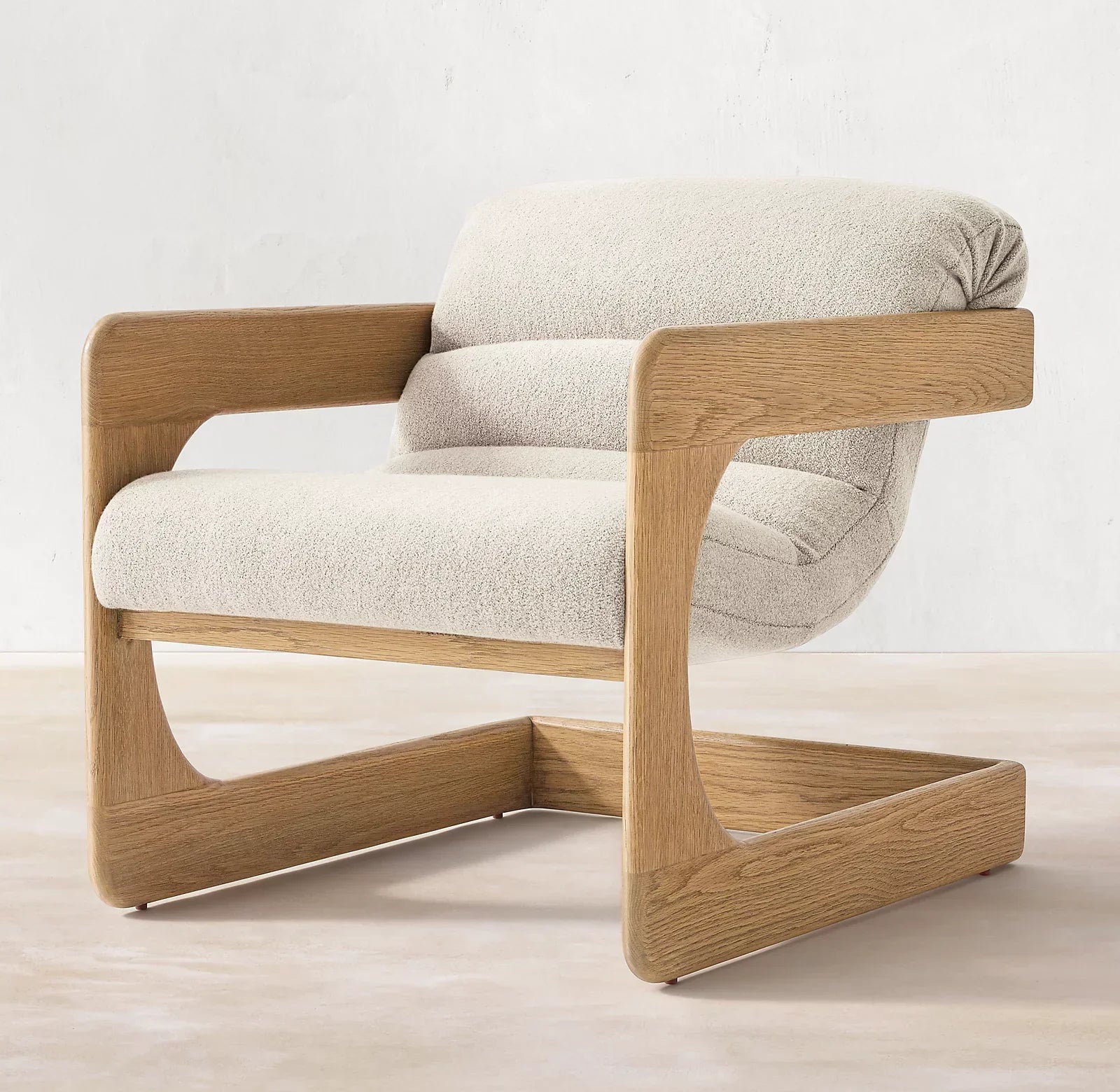 Axell Lounge Chair – Geometric Solid Oak and Boucle Mid-Century Statement Piece