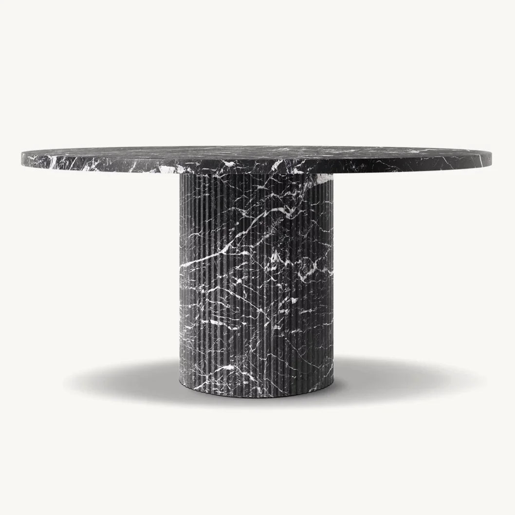 Byron Round Travertine Dining Table – Sculptural Italian Art Deco Statement Piece