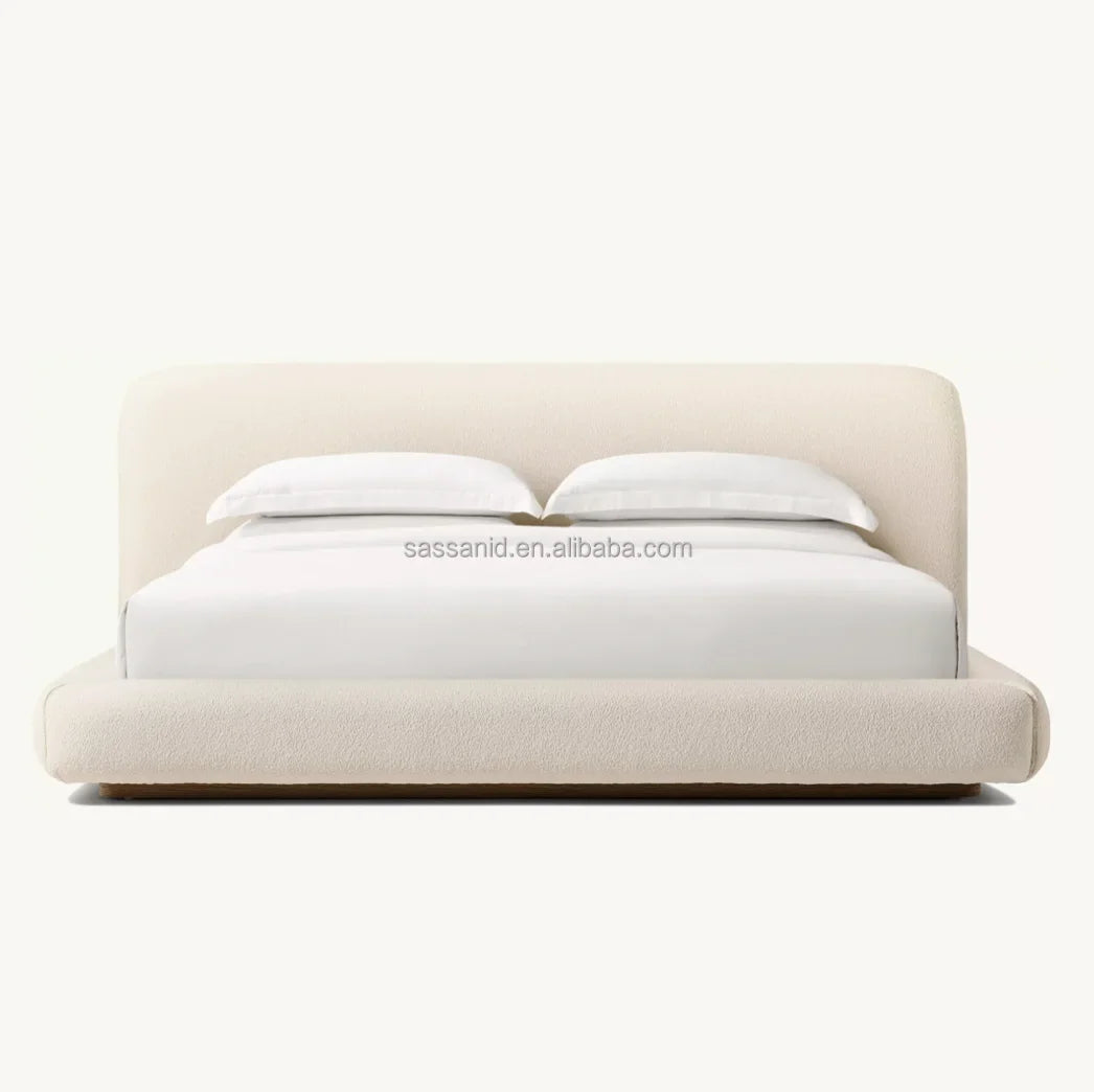 Platform Bed – Extended Panel Design – Performance Bouclé – Lola – Mid-Century American Style