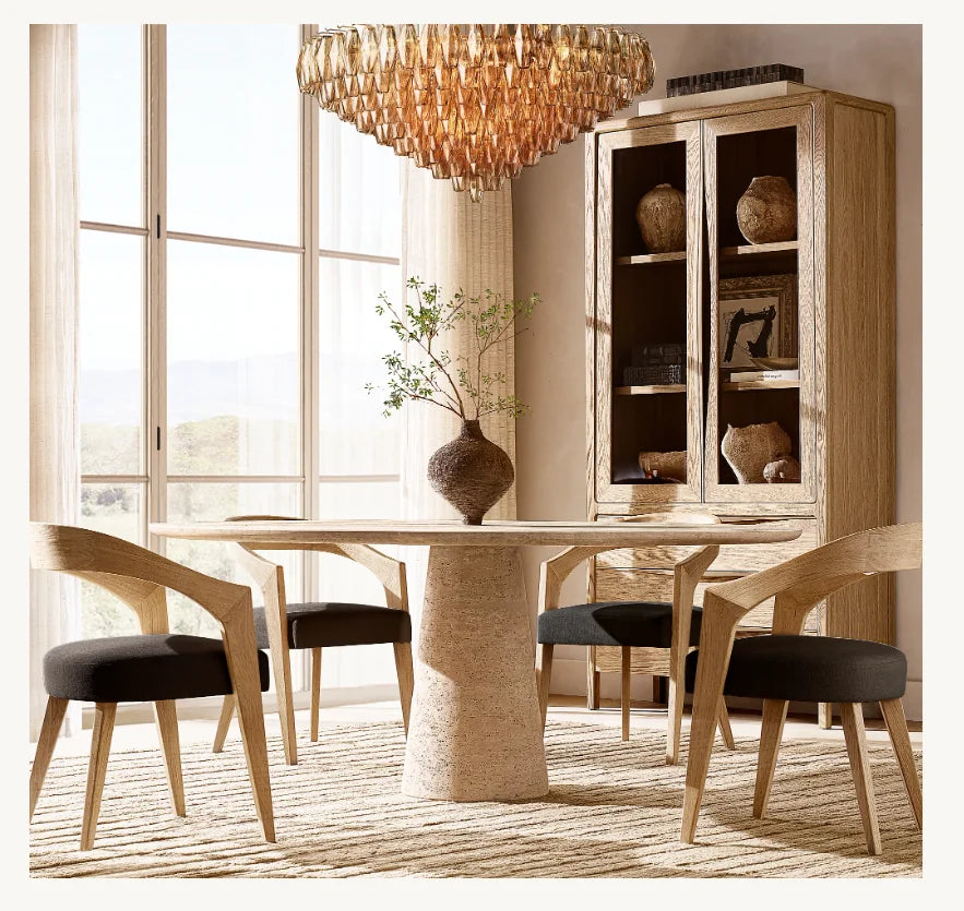 Round Dining Table – Italian Classico Ombra Travertine Sculptural Statement Piece