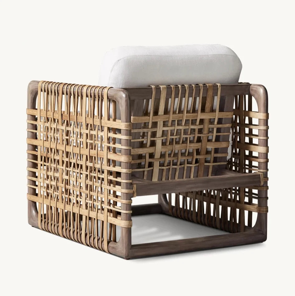 French Art Deco Lounge Chair – Mahogany and Rattan Statement Piece