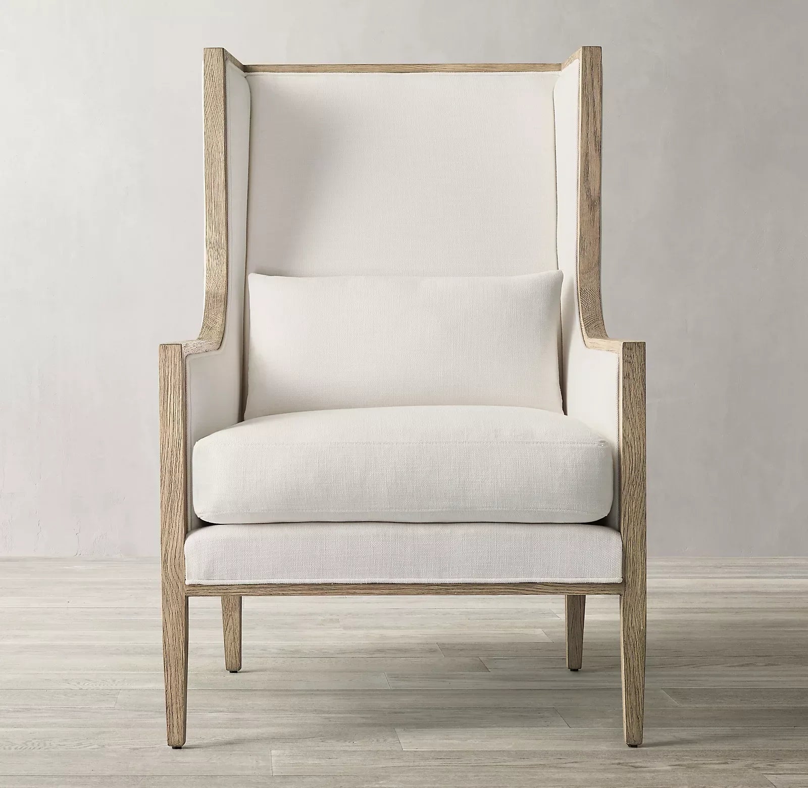 French Contemporary Wingback Armchair – Slope Arm Design with Oak Frame | 103338432029