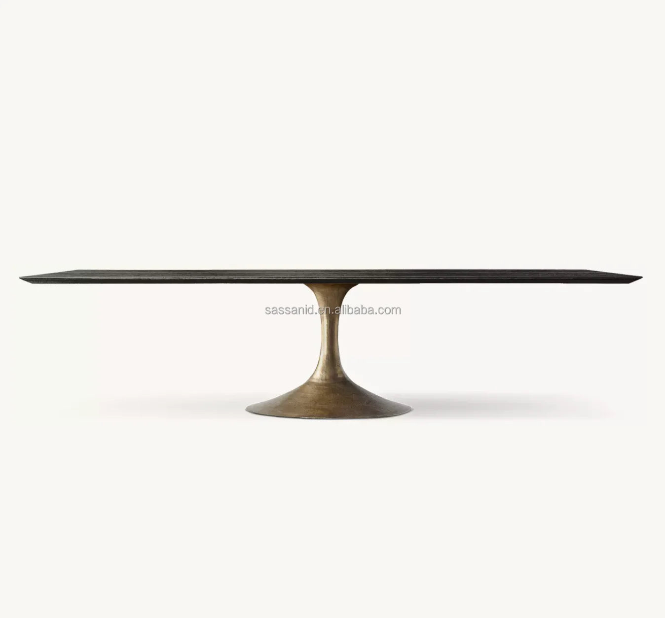 Mid-Century Pedestal Dining Table – Sculptural Wood Top and Cast Steel Base | 1601371175444