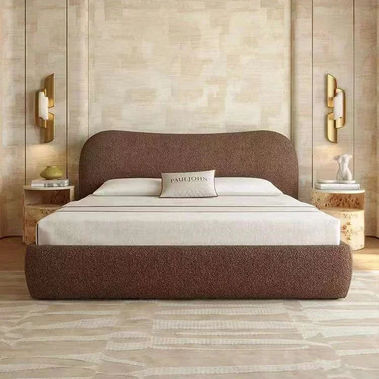 Cloud Upholstered Bed – Lamb Fleece Mid-Century Modern Statement Piece | 124421