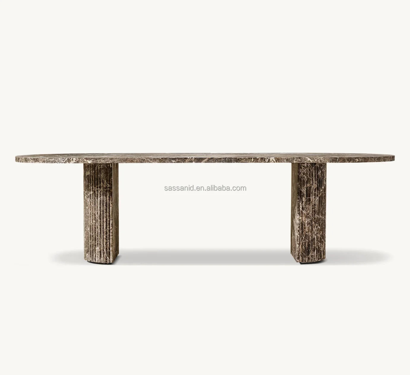 Sassanid Dining Table – Brown Emperador Marble Reeded Stone Statement Piece