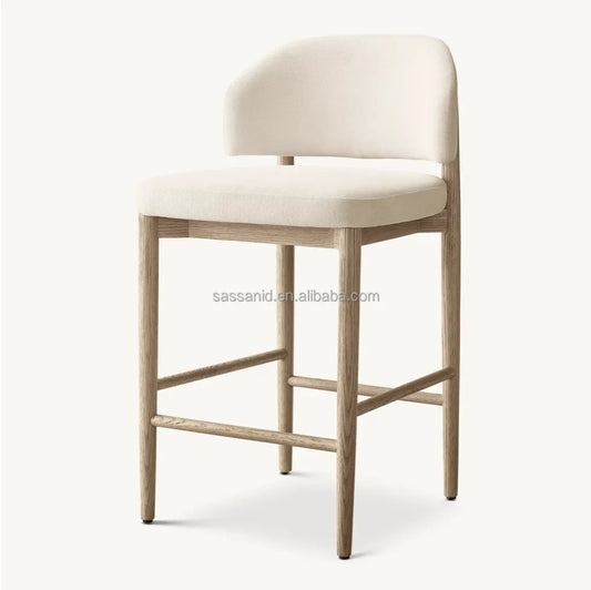 Bar & Counter Stool – Eva Upholstered Seat with Solid Wood Base – European Style
