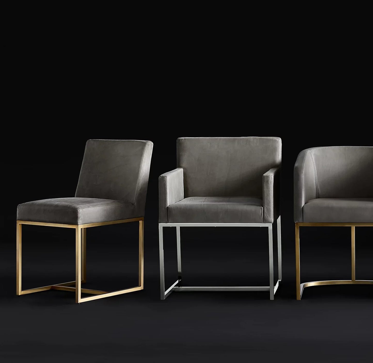 Dining Armchair Emery Track Arms – Leather and Burnished Brass Midcentury Modern Statement Piece | 102119382927