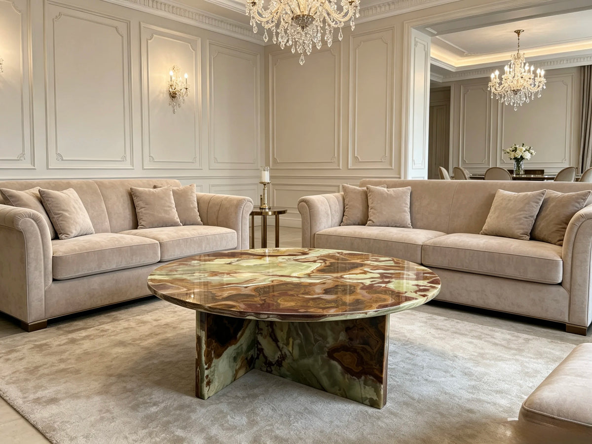 Modern Minimalist Green Jade Marble Round Coffee Table