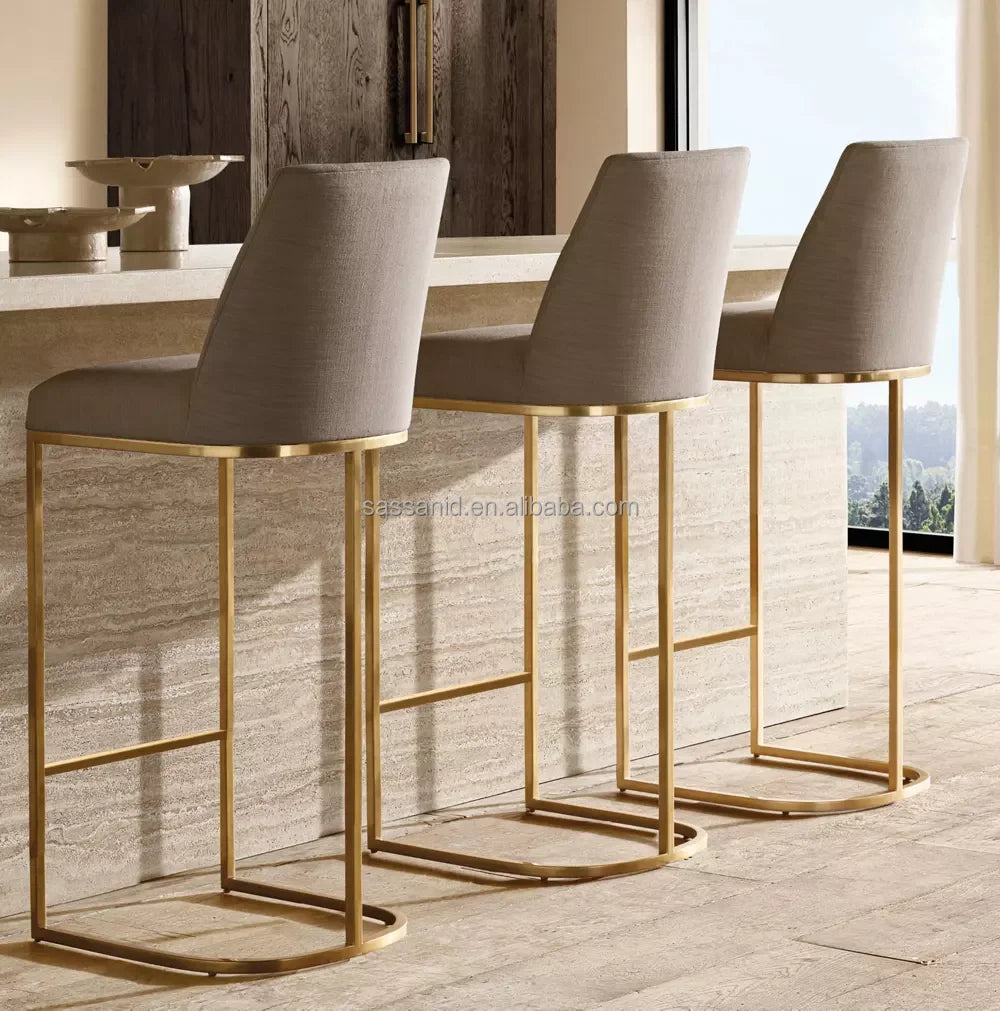 Curved-Back Armless Bar Stool – Contemporary Fabric & Metal Luxury Seating | 1600680837437