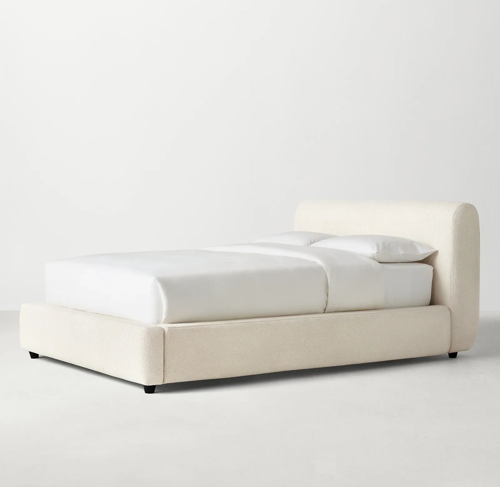 Upholstered Bed for Teens – Wing Design in Natural Bouclé