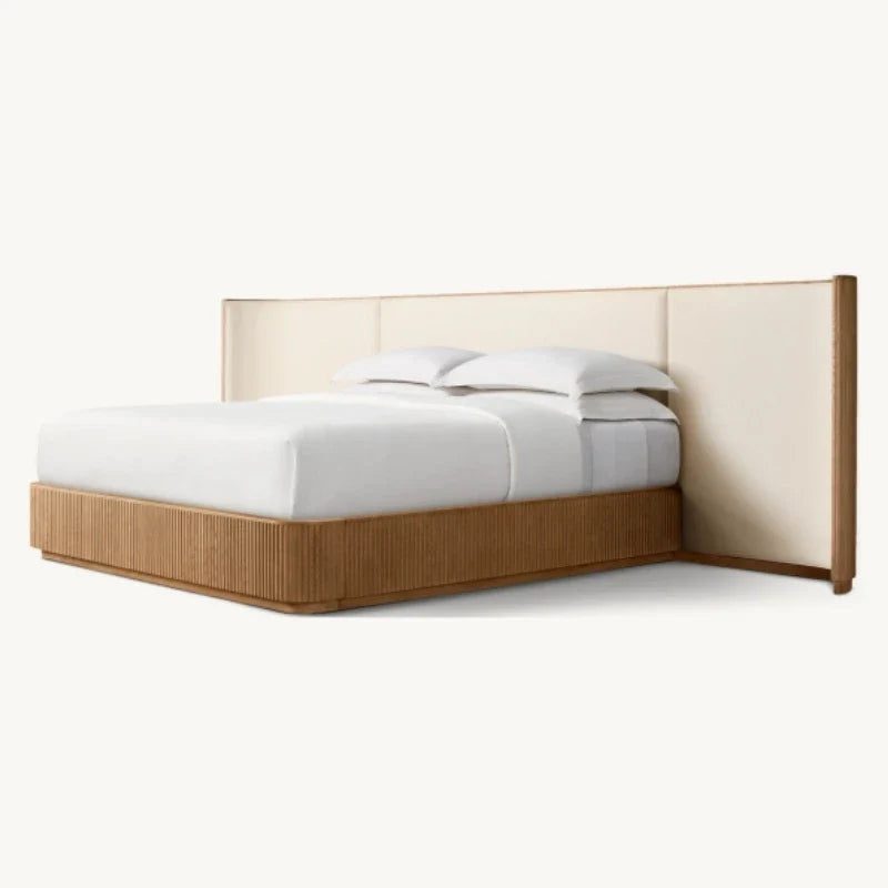 Shelter Bed with Extended Fabric – Midcentury Linen Upholstered Frame | 5550