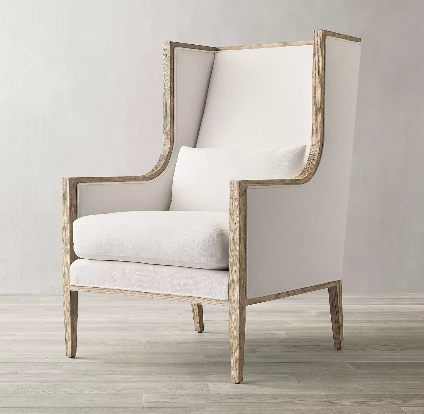 French Contemporary Wingback Armchair – Slope Arm Design with Oak Frame | 103338432029
