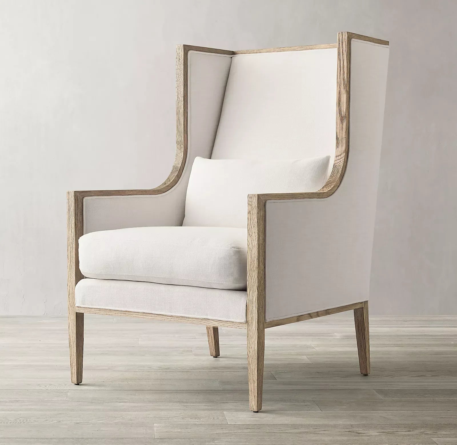 French Contemporary Wingback Armchair – Slope Arm Design with Oak Frame | 103338432029