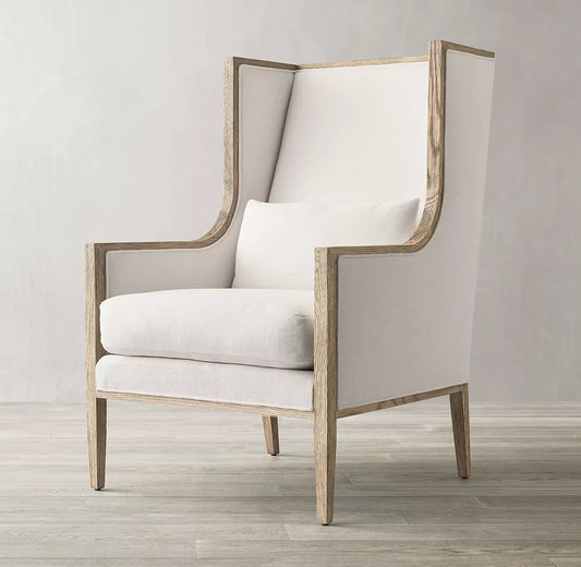 French Contemporary Wingback Armchair – Slope Arm Design with Oak Frame | 103338432029