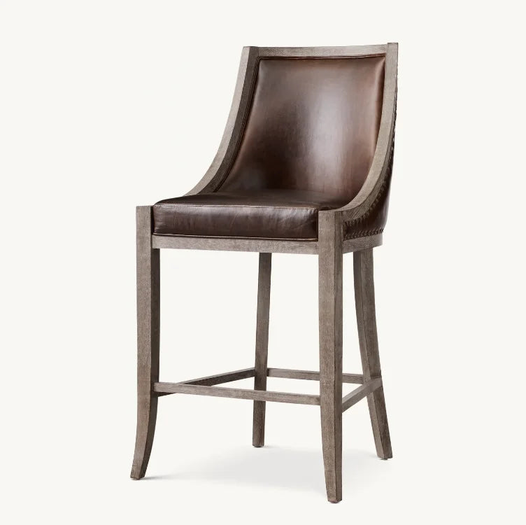 Bar Stool – 19th C. French Empire Oak Leather | 1600899573495