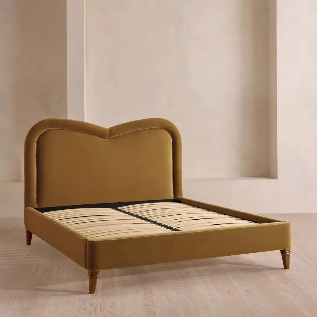 Upholstered Bed – Irregular Soft Package Headboard in Velvet – Mid-Century Style