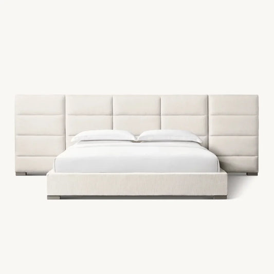 Sassanid Extended Panel Platform Bed – Luxury Fabric Upholstered Statement Piece