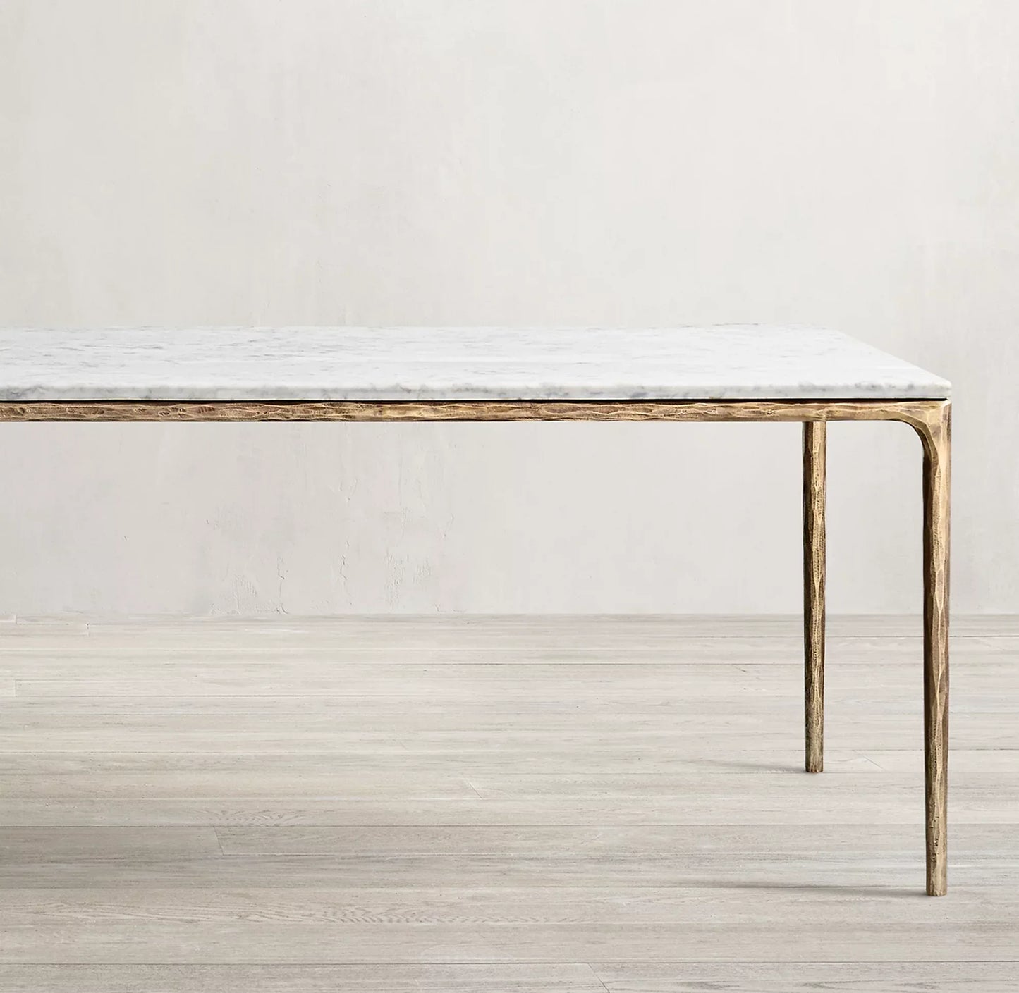 Rectangular Marble Dining Table with Hand Forged Brass Base