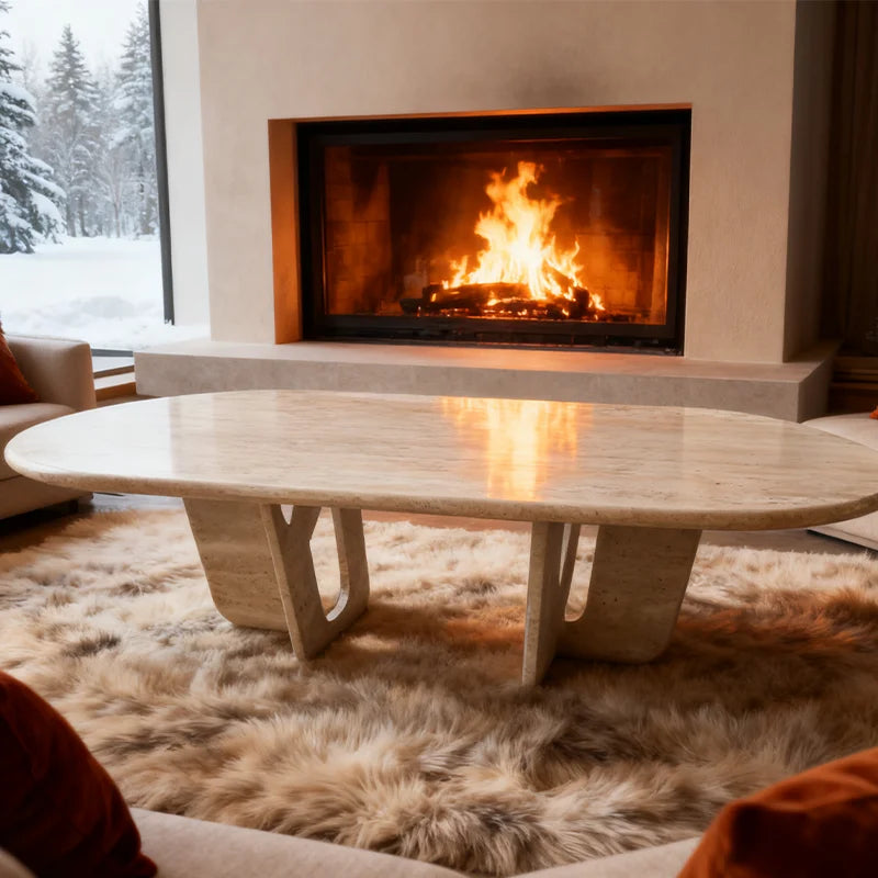 Luxury Oval Natural Marble Coffee Table Modern Italian Style for Villa