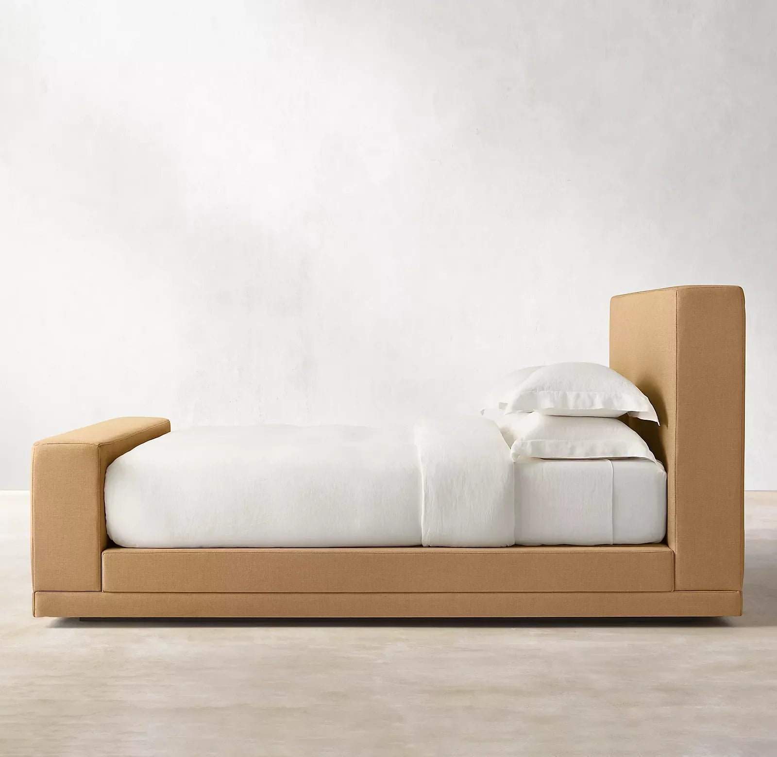 Contemporary Fabric Platform Bed – Plush Slipcovered Headboard Statement Piece