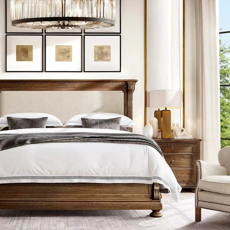 Upholstered Platform Bed – Solid Birch Wood Master Bedroom Statement | 26-171