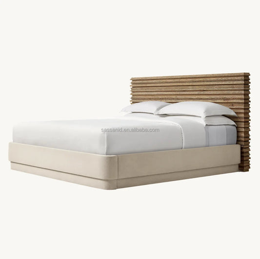 Neoclassical Swedish Panel Bed – Weathered Oak Modernist Statement Piece by Re Home