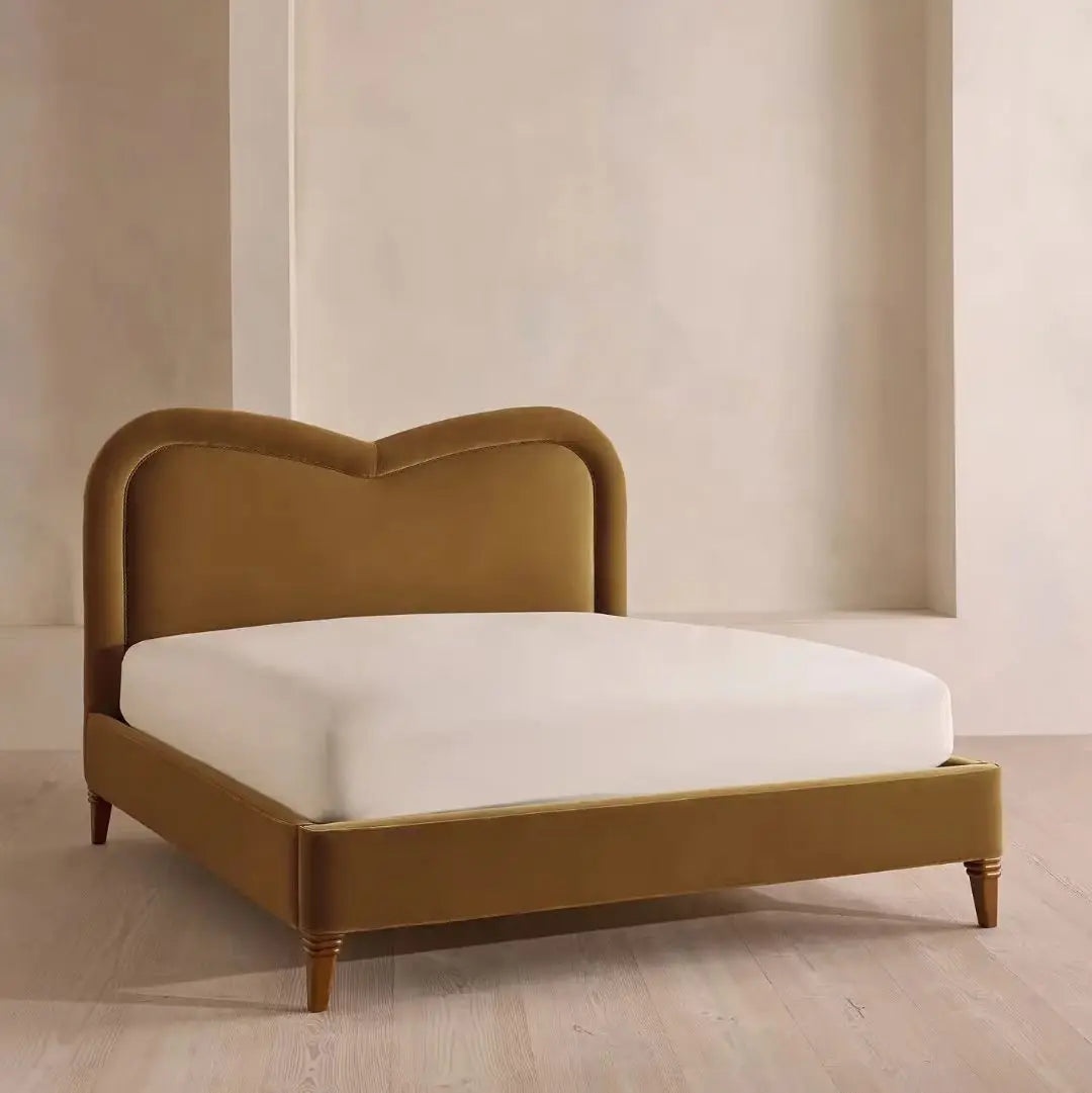 Upholstered Bed – Irregular Soft Package Headboard in Velvet – Mid-Century Style