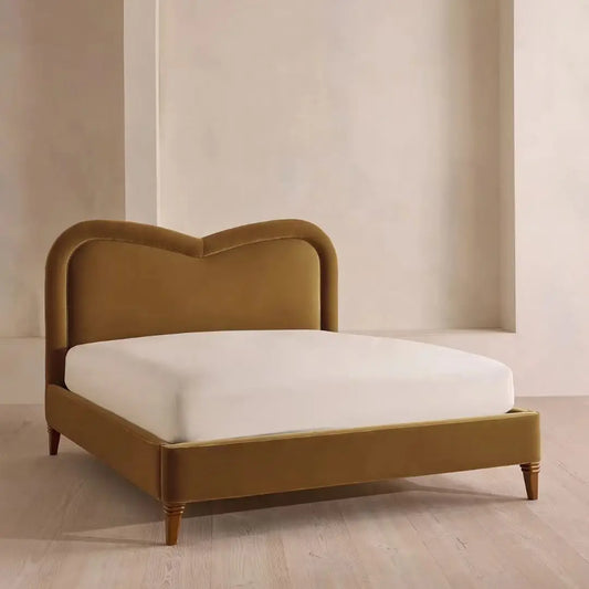 Upholstered Bed – Irregular Soft Package Headboard in Velvet – Mid-Century Style