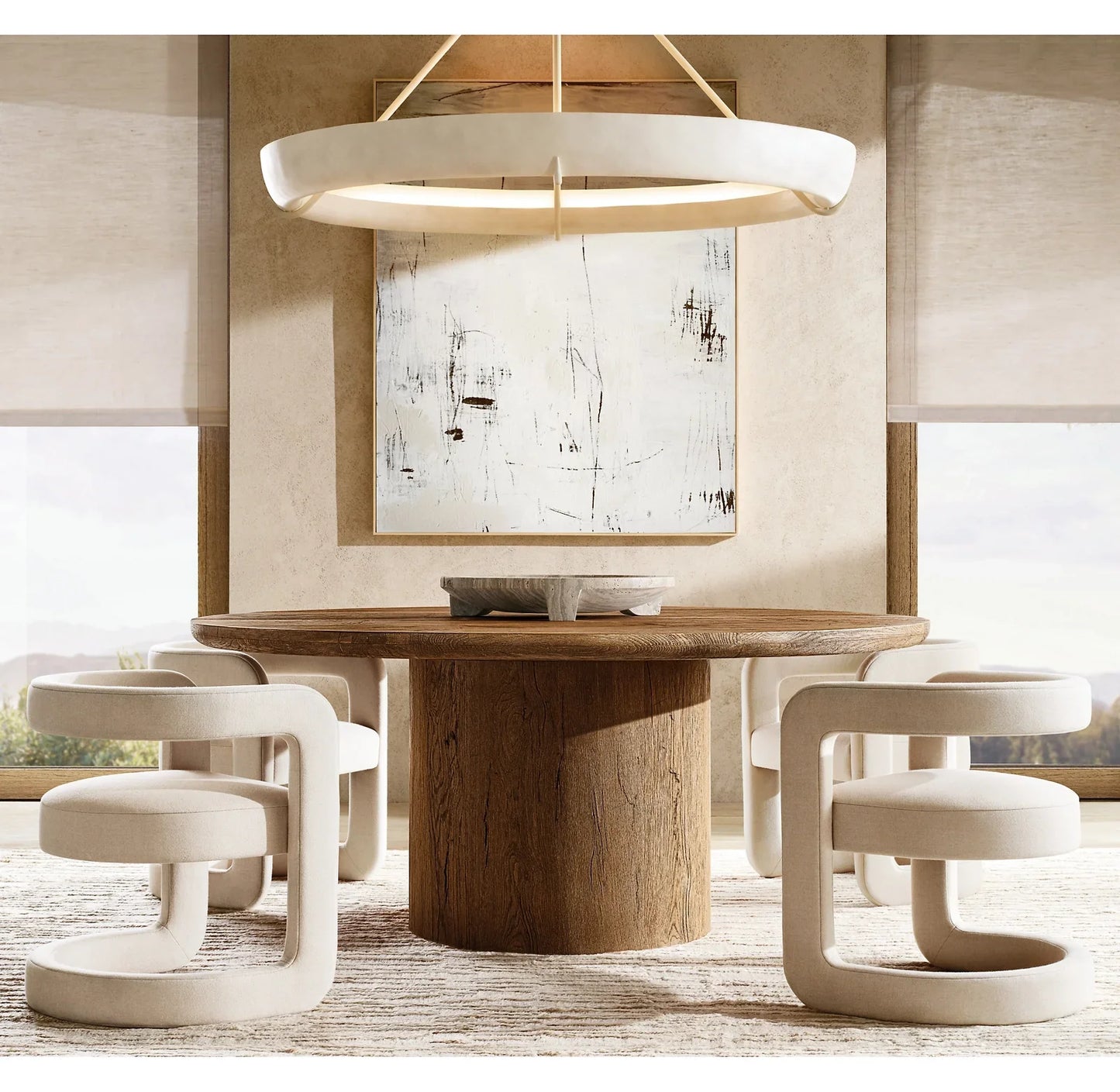 Pedestal Round Dining Table – Mid-century European Solid Oak Statement Piece