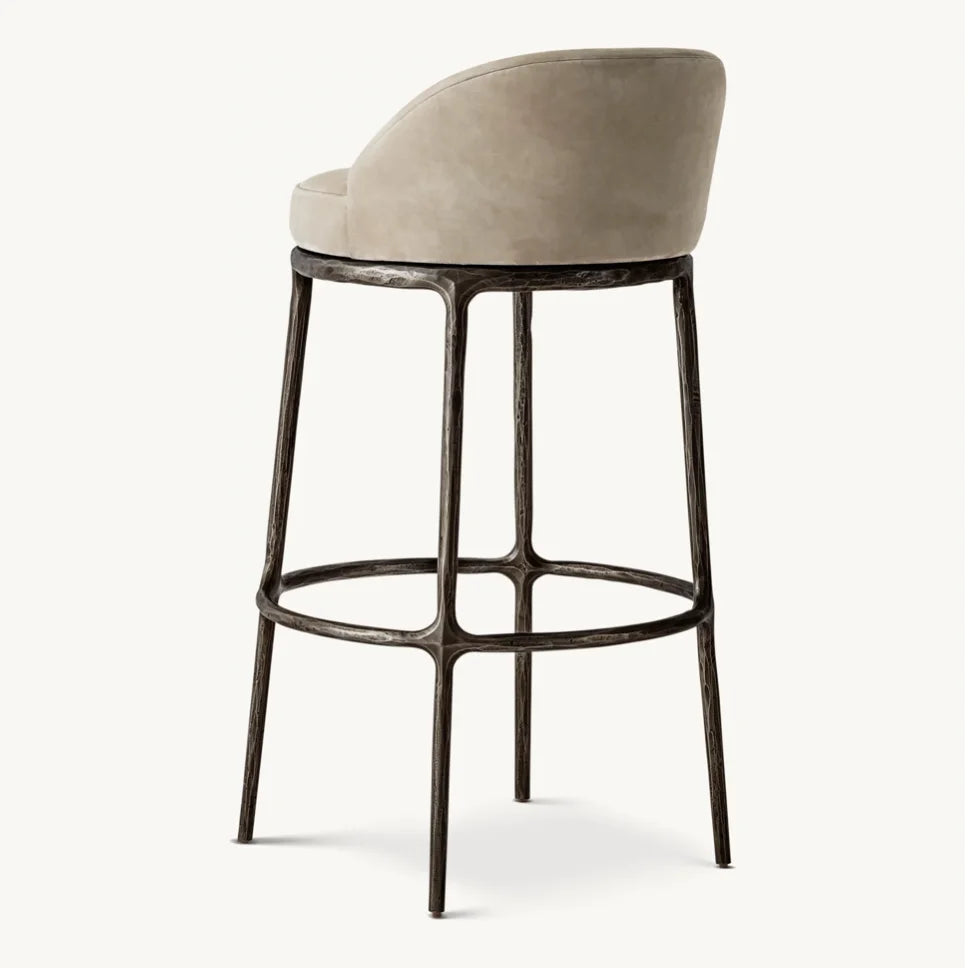 Swivel Bar Stool – Hand-Forged Artisan – Metal & Fabric – Modern Statement | 1601193760156