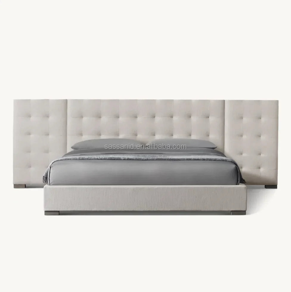 Modena Fabric Extended Panel Bed – European Design Upholstered Sculptural Statement Piece