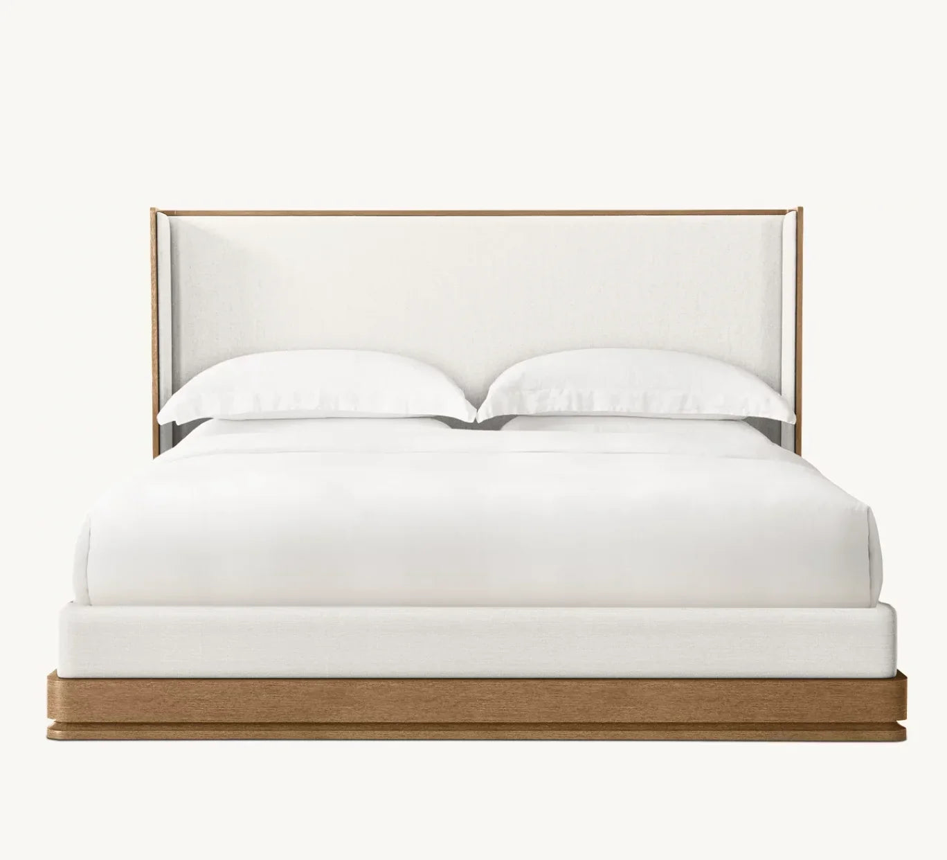 Sculptural Shelter Bed – Upholstered Panel Design in Brushed Oak – Modernist Statement Piece