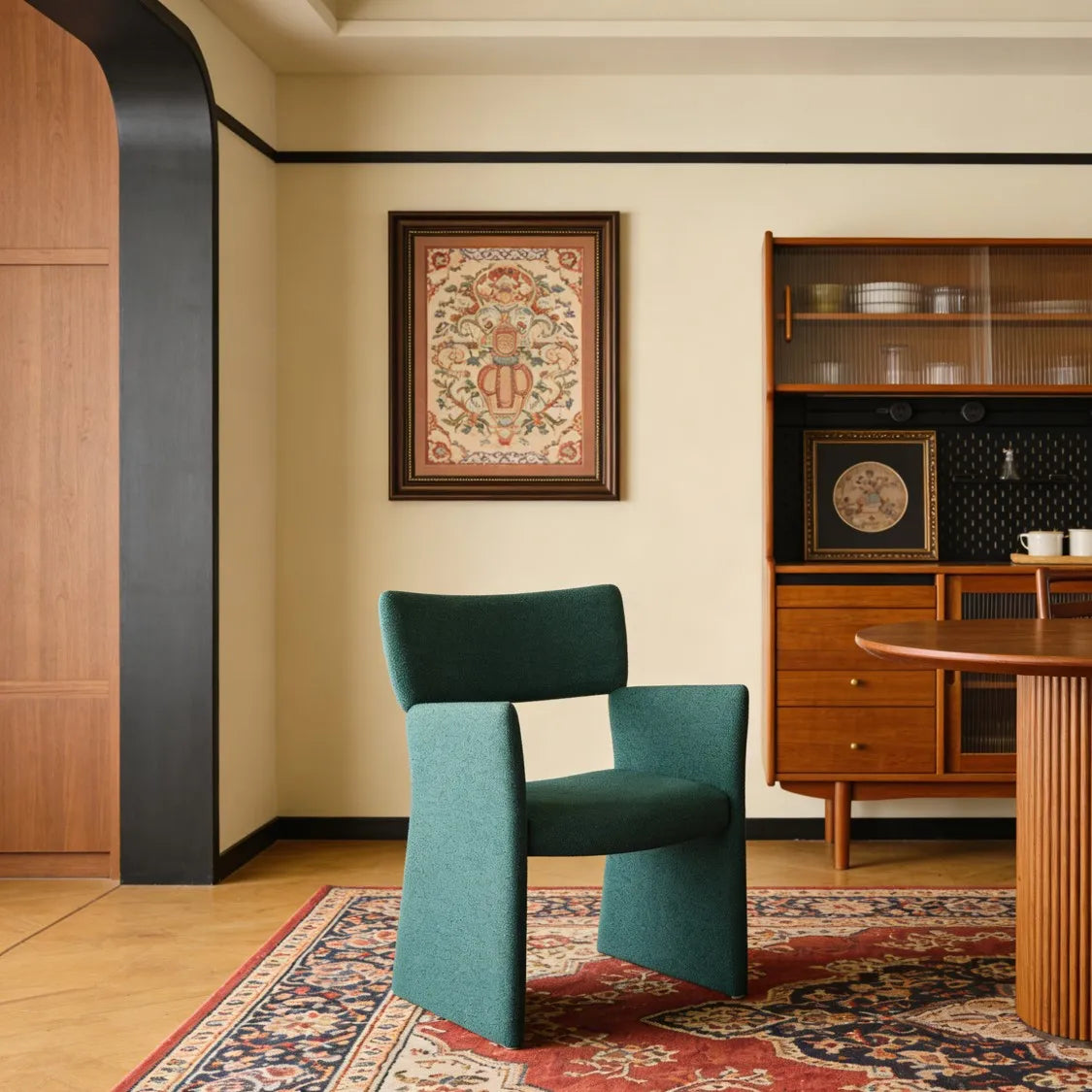 Modern High Backrest Dining Chair with Cotton Upholstery