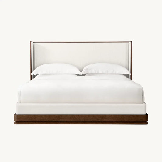 Sculptural Shelter Bed – Upholstered Panel Design in Brushed Oak – Modernist Statement Piece