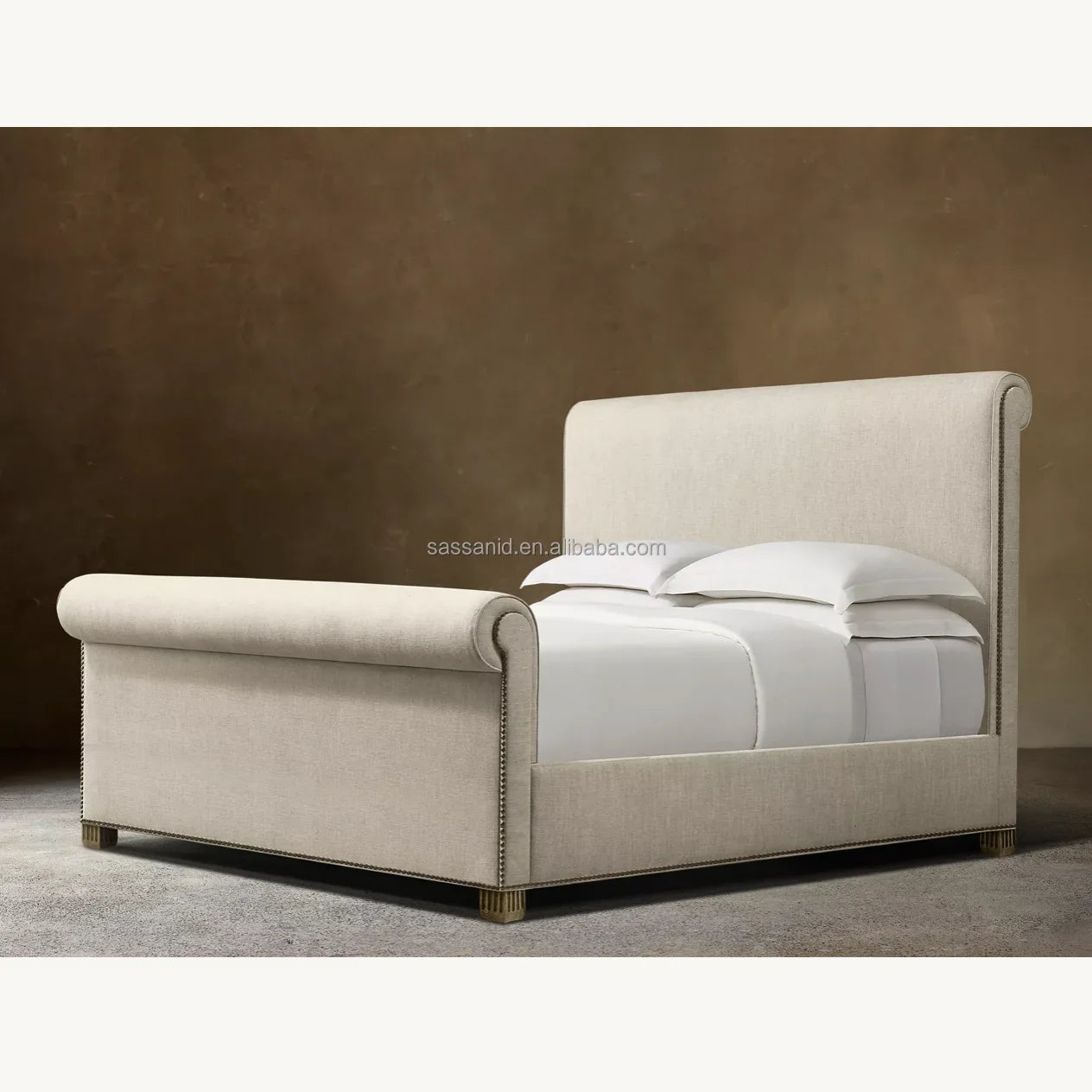Vendome Fabric Panel Bed – Sculptural Sand Upholstered Statement Piece