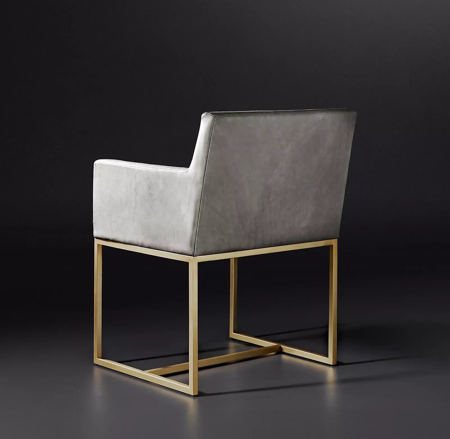 Dining Armchair Emery Track Arms – Leather and Burnished Brass Midcentury Modern Statement Piece | 102119382927