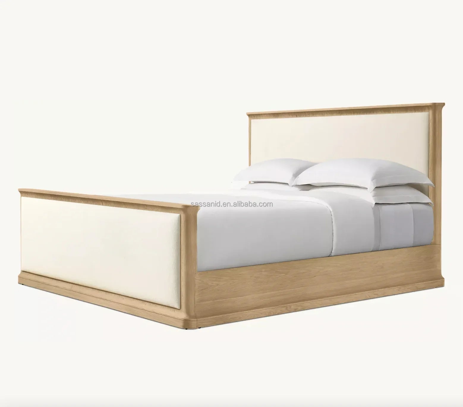 Baron Fabric Panel Bed – Classical Roma Architecture Design in Oak and Upholstery – Luxury Bedroom Statement Piece
