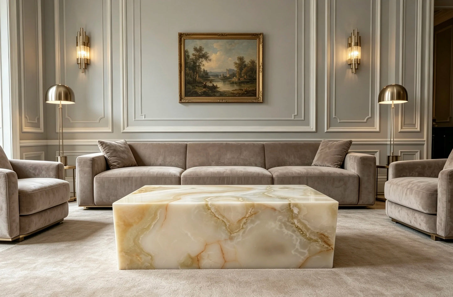 Luxury Rectangular Green Jade Marble Coffee Table Modern Italian Style for Villa