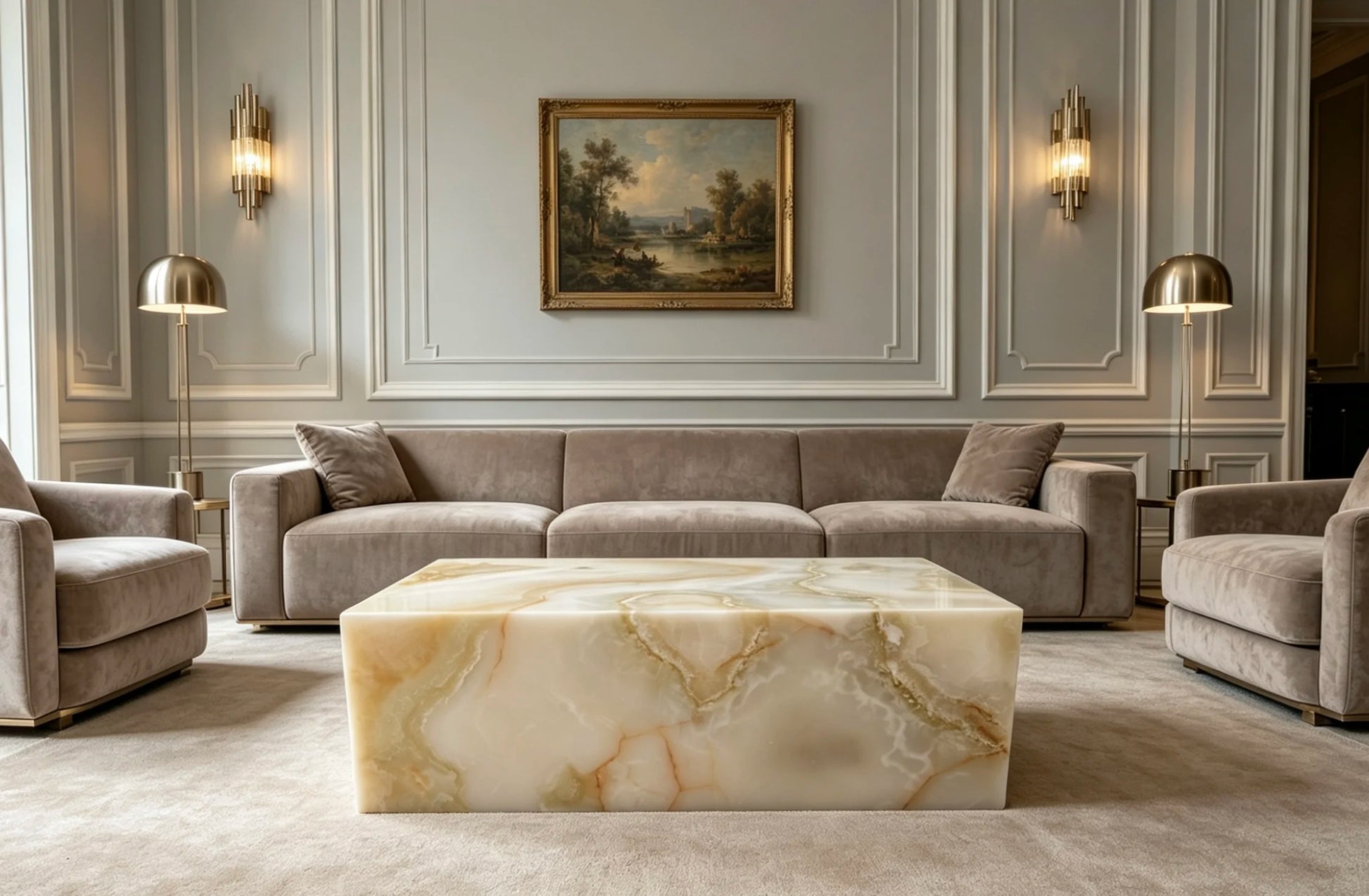 Luxury Rectangular Green Jade Marble Coffee Table Modern Italian Style for Villa