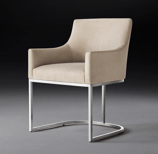 Dining Armchair with Curved Back Track Arm – Smoke Leather Midcentury