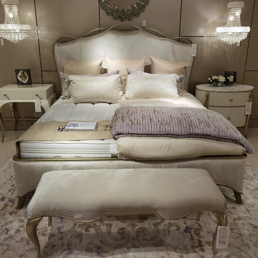 French Cream Upholstered Bed – Solid Birch Wood Frame | 26-148