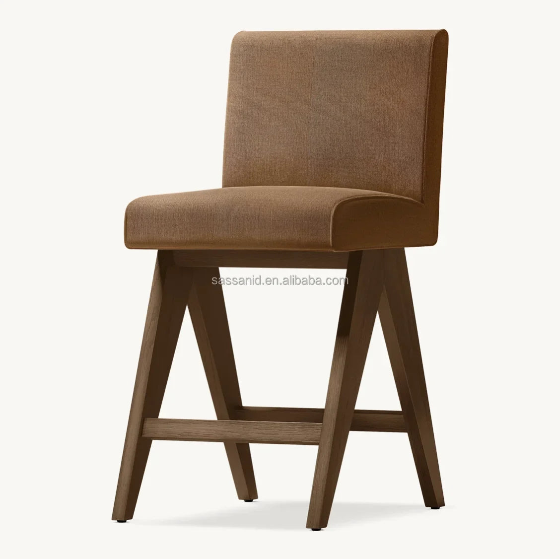 Midcentury Modern Bar and Counter Stools – Solid Oak Frame with Performance Fabric Upholstery