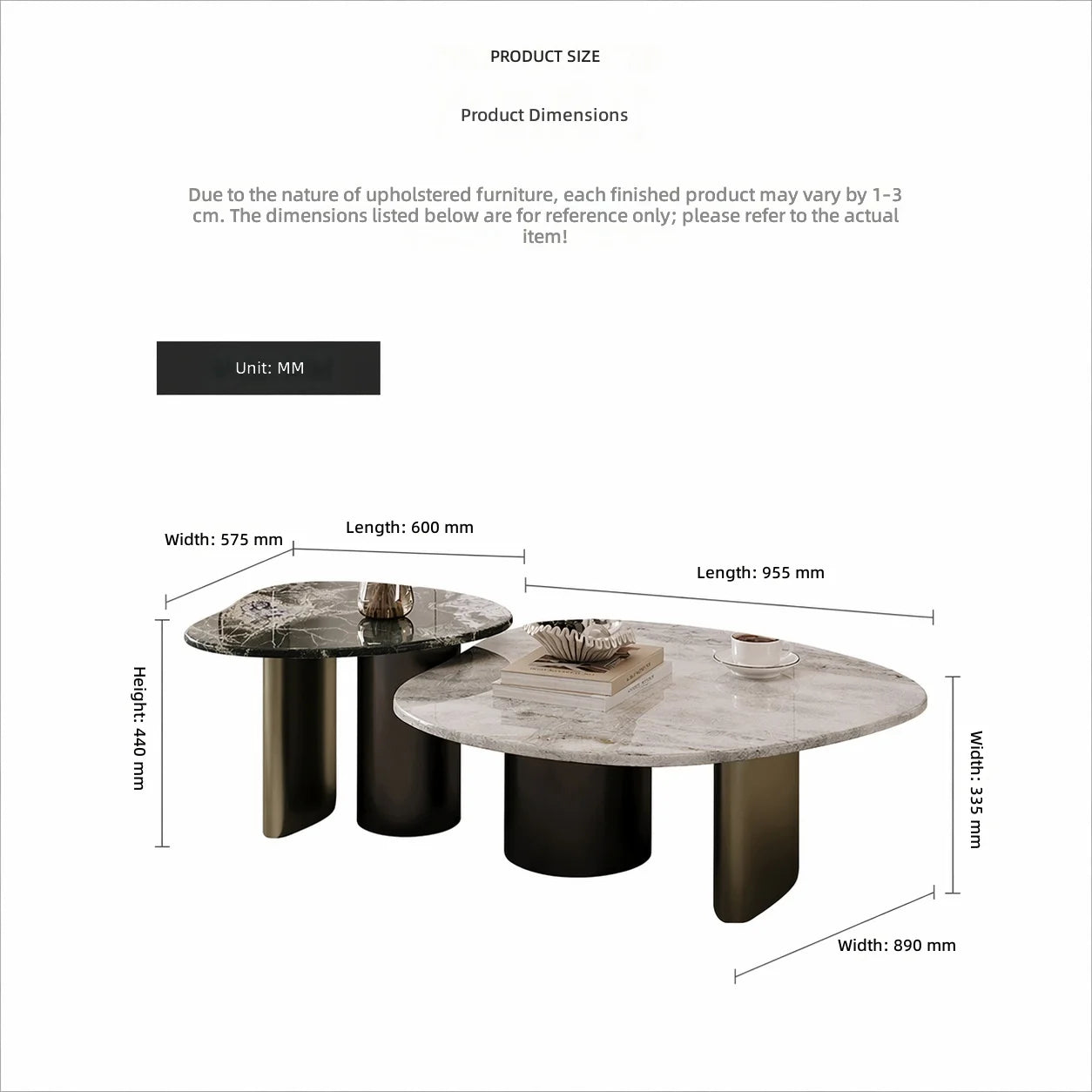 Luxury Nesting Coffee Table Sintered Stone Top Metal Base Modern Living Room Set
